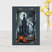 Graveyard Mausoleum Halloween Kaart (Gele Bloem)