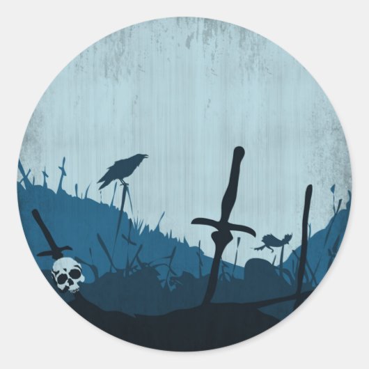 Graveyard met Skulls en Ravens Ronde Sticker (Voorkant)
