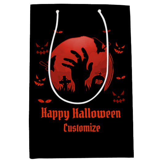 Graveyard Moon Halloween Black Medium Cadeauzakje (Voorkant)