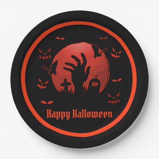Graveyard Moon Halloween Papieren Bordje (Voorkant)
