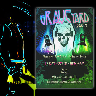 gRAVEyard Rave Neon Schedel Halloween Kostuum Fees Kaart