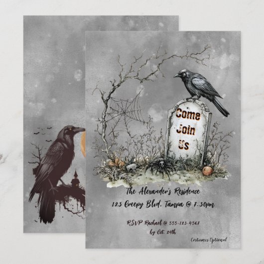 Graveyard Raven Custom Elegant Kaart (Voorkant / Achterkant)