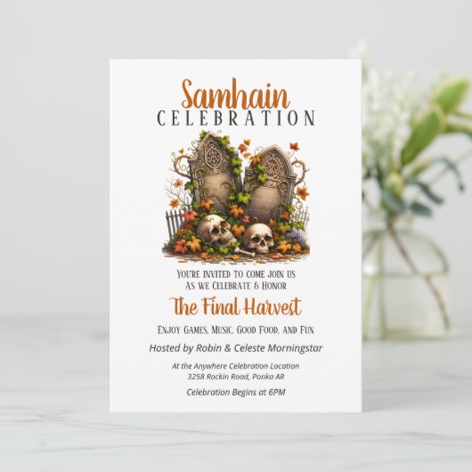 Graveyard Samhain Harvest Halloween Party Kaart (Staand voorkant)