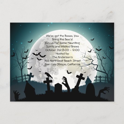Graveyard Scene Halloween Party Invitation Briefkaart (Voorkant)