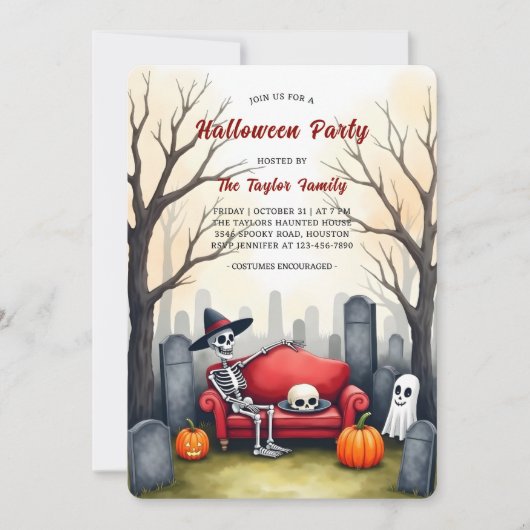 Graveyard Skeleton Ghost Kostuum Halloween Party Kaart (Voorkant)