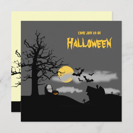 Graveyard & Tree Silhouette Halloween Party Invite Kaart (Voorkant / Achterkant)