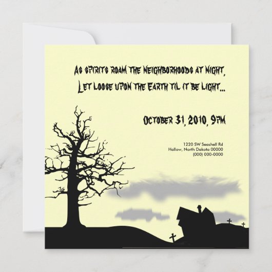 Graveyard & Tree Silhouette Halloween Party Invite Kaart (Achterkant)