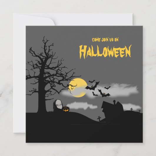 Graveyard & Tree Silhouette Halloween Party Invite Kaart (Voorkant)