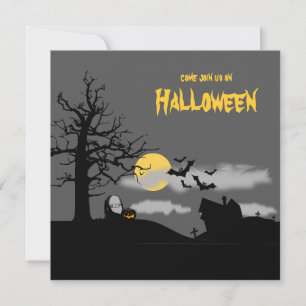Graveyard & Tree Silhouette Halloween Party Invite Kaart