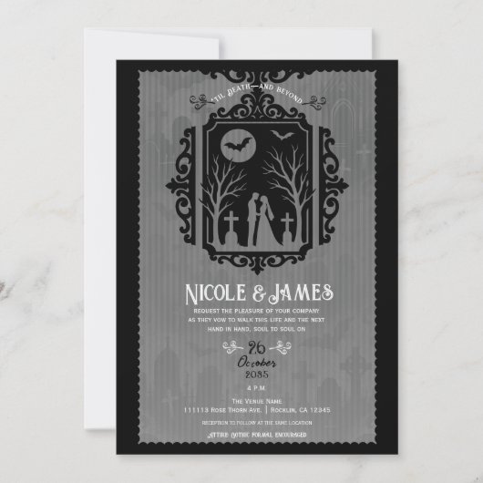 Graveyard Vows Black & Grey Gothic Wedding Kaart (Voorkant)