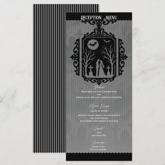 Graveyard Vows Black & Grey Gothic Wedding Menu (Voorkant / Achterkant)