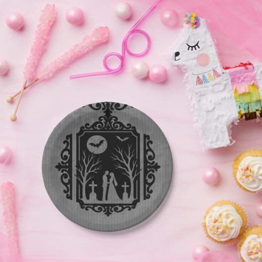 Graveyard Vows Black & Grey Gothic Wedding Papieren Bordje (Feest)