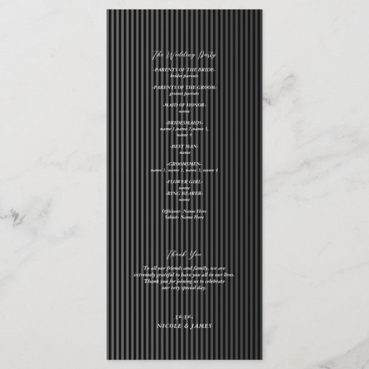 Graveyard Vows Black & Grey Gothic Wedding Program Menu (Achterkant)