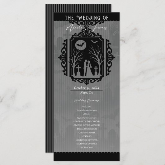 Graveyard Vows Black & Grey Gothic Wedding Program Menu (Voorkant / Achterkant)