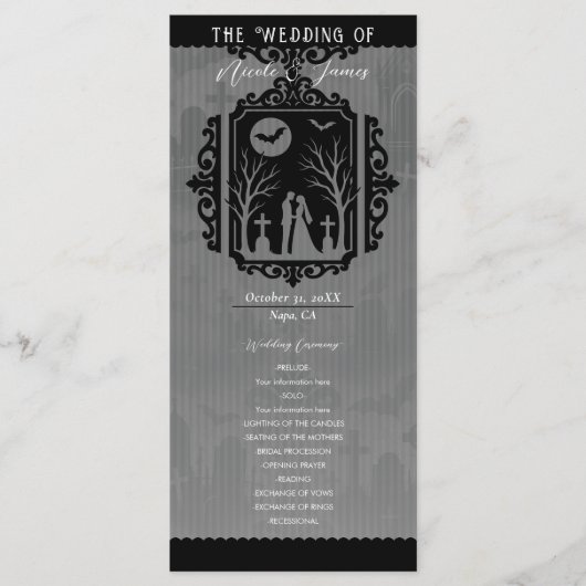 Graveyard Vows Black & Grey Gothic Wedding Program Menu (Voorkant)