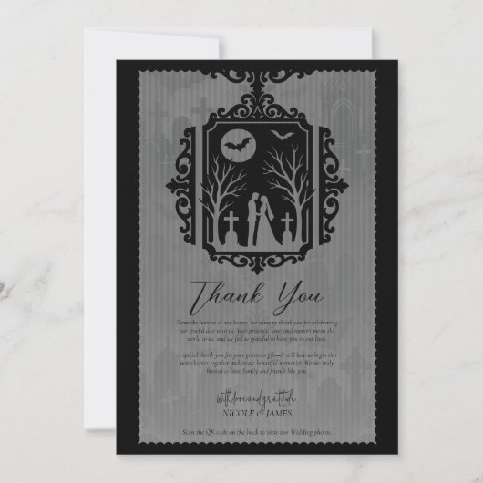 Graveyard Vows Black & Grey Gothic Wedding RSVP Kaart (Voorkant)