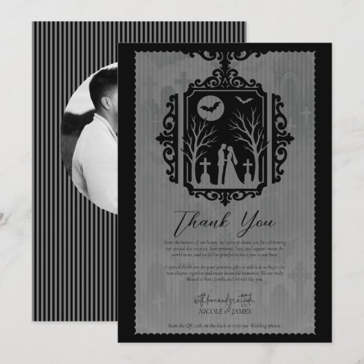 Graveyard Vows Black & Grey Gothic Wedding RSVP Kaart (Voorkant / Achterkant)