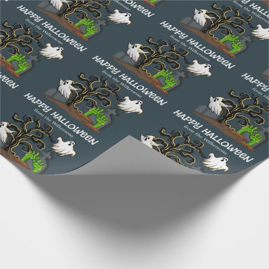 Graveyard Zombie en Geesten Schattige Halloween Pa Cadeaupapier (Hoek)