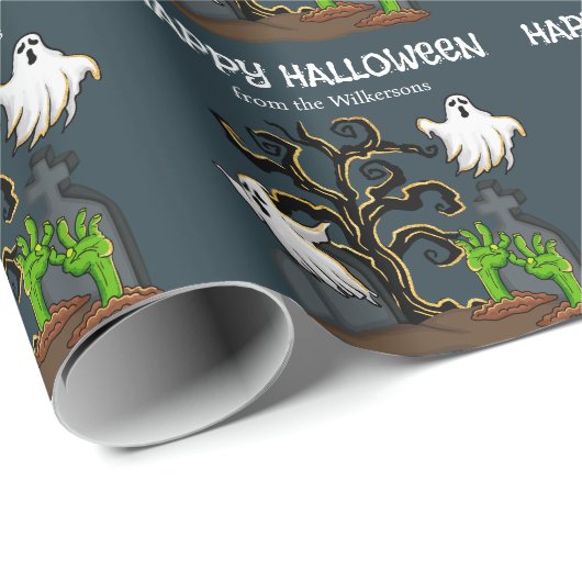 Graveyard Zombie en Geesten Schattige Halloween Pa Cadeaupapier (Rol Hoek)