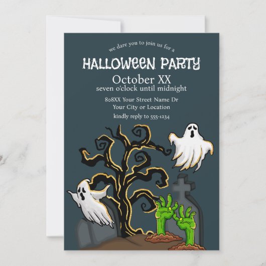 Graveyard Zombie en Geesten Schattige Halloween Pa Kaart (Voorkant)