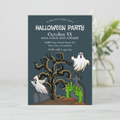 Graveyard Zombie en Geesten Schattige Halloween Pa Kaart (Staand voorkant)