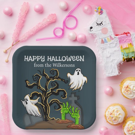 Graveyard Zombie en Geesten Schattige Halloween Pa Papieren Bordje (Feest)
