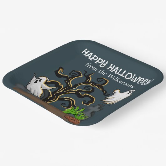 Graveyard Zombie en Geesten Schattige Halloween Pa Papieren Bordje (Gebogen)