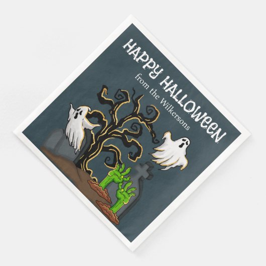 Graveyard Zombie en Geesten Schattige Halloween Pa Servet (Hoek)