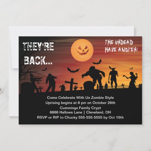 Graveyard Zombie Halloween Party Invitation Kaart (Voorkant)
