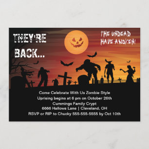 Graveyard Zombie Halloween Party Invitation Kaart