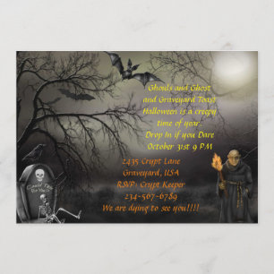 Graveyard Zombie Halloween Party Invite Kaart