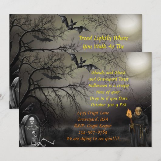 Graveyard Zombie Halloween Party Uitnodigen Kaart (Voorkant / Achterkant)