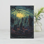 Graveyard Zombies Halloween Party Kaart (Staand voorkant)