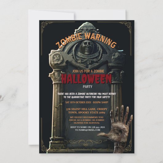 Graveyard Zombies Halloween Party Kaart (Achterkant)