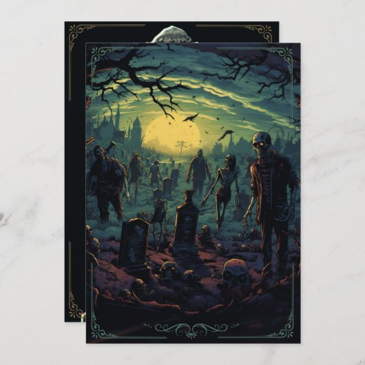 Graveyard Zombies Halloween Party Kaart (Voorkant / Achterkant)