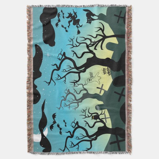 Graveyard zwart, aqua, geel Halloween Deken (Voorkant Verticaal)