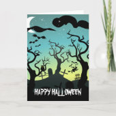 Graveyard zwart, aqua, geel Halloween Kaart (Voorkant)