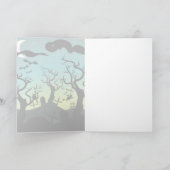 Graveyard zwart, aqua, geel Halloween Kaart (Binnen)