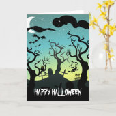 Graveyard zwart, aqua, geel Halloween Kaart (Gele Bloem)