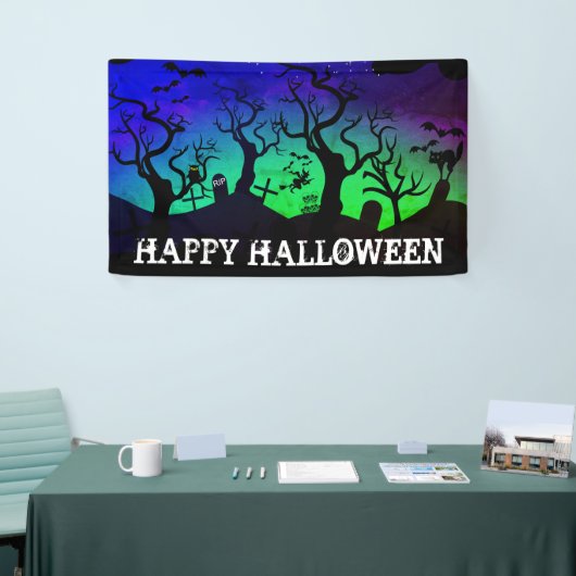 Graveyard zwart, blauw en groen Halloween Spandoek (Beurs)