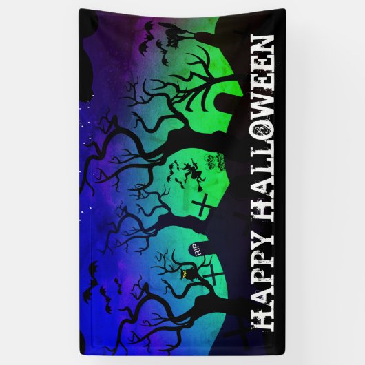 Graveyard zwart, blauw en groen Halloween Spandoek (Verticaal)