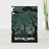 Graveyard zwart en grijs Halloween Kaart (Voorkant)