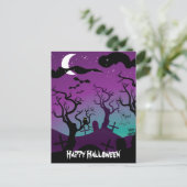 Graveyard zwart, paarse, turquoise Halloween Briefkaart (Staand voorkant)