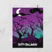 Graveyard zwart, paarse, turquoise Halloween Briefkaart (Voorkant / Achterkant)