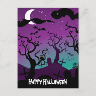 Graveyard zwart, paarse, turquoise Halloween Briefkaart