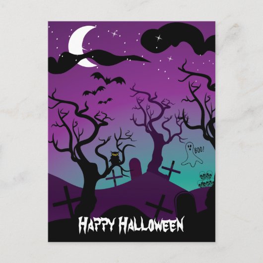 Graveyard zwart, paarse, turquoise Halloween Briefkaart (Voorkant)