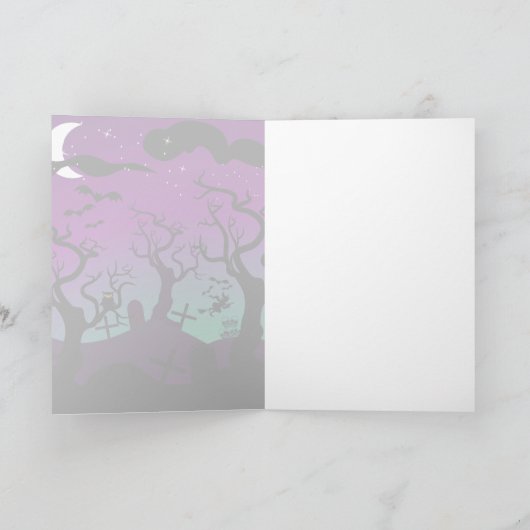 Graveyard zwart, paarse, turquoise Halloween Kaart (Binnen)