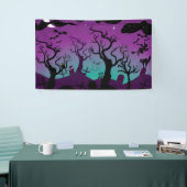 Graveyard zwart, paarse, turquoise Halloween Spandoek (Beurs)
