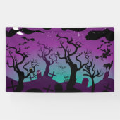 Graveyard zwart, paarse, turquoise Halloween Spandoek (Horizontaal)