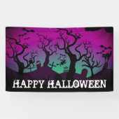 Graveyard zwart, paarse, turquoise Halloween Spandoek (Horizontaal)